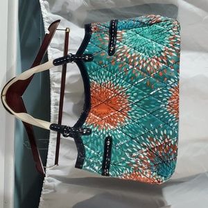 Brighton Vinyl Quilted Turquoise Blue Orange Navy Tote D967710 Shoulder.